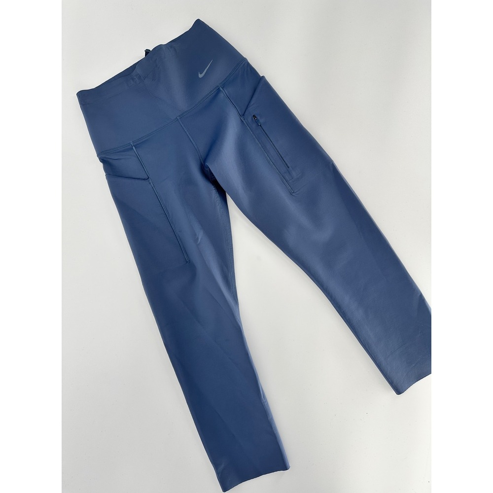 Nike Go Dri Fit Womens Blue‎ Athletic Cropped Pocket Capri Leggings Size S